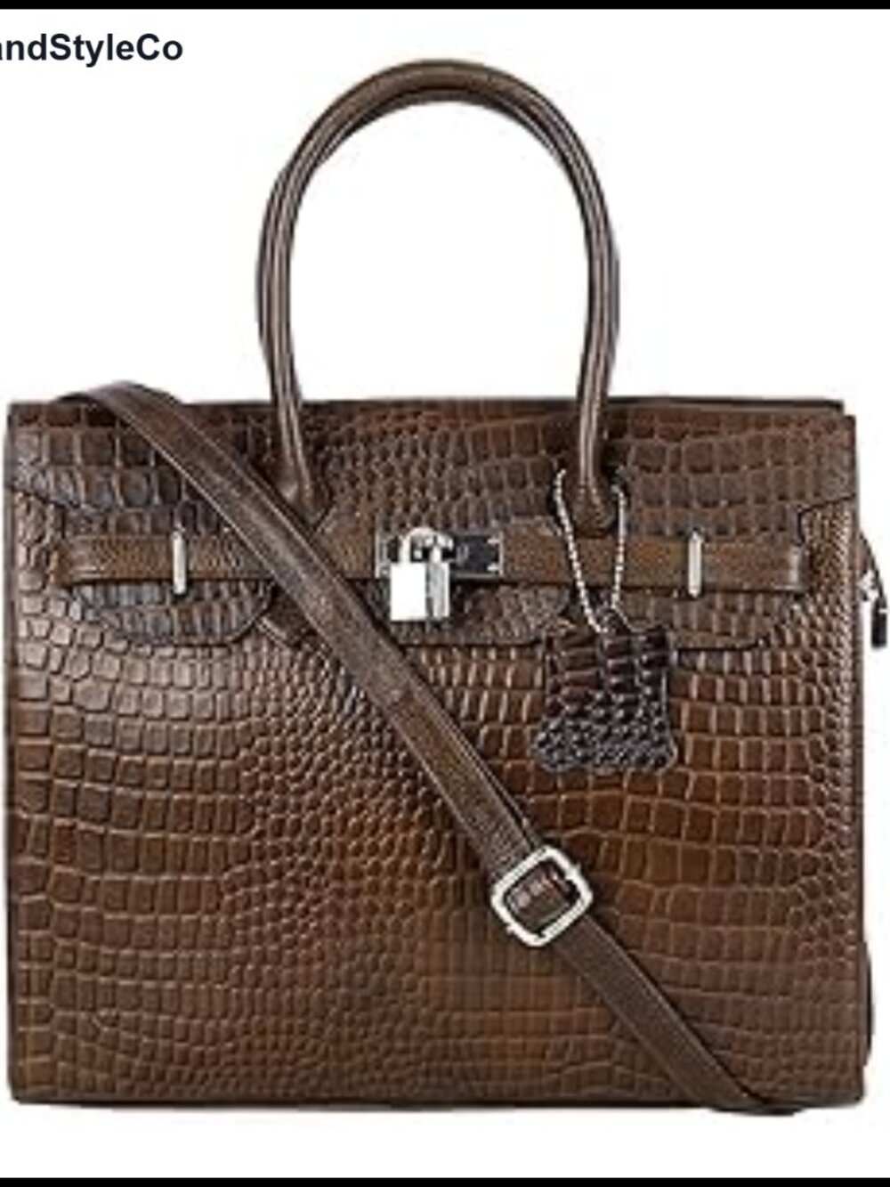 Pre-Loved Croc Full Grain Leather Top Handle Satchel Tote Shoulder Bag